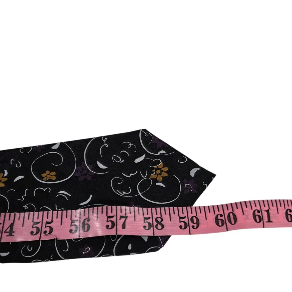 J Garcia Mens Necktie Black Purple Floral Silk 'Airspace' Limited Edition Preppy